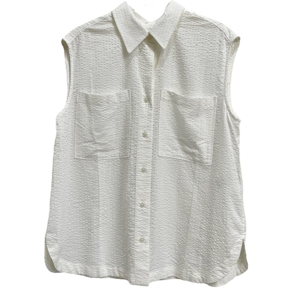 Banana Republic White Sleeveless Button Up Shirt Top Textured Fabric Size S NWT - Picture 2 of 10